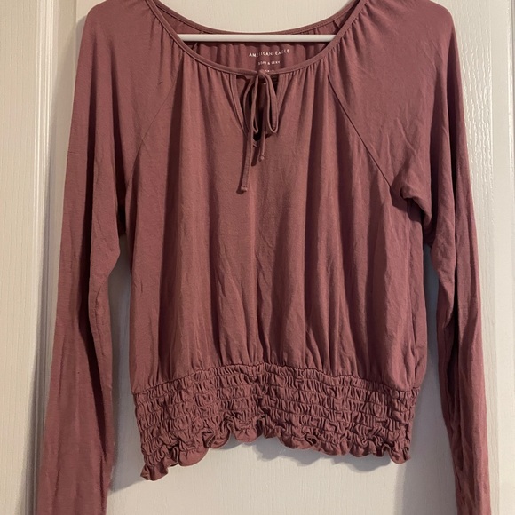 American Eagle Outfitters Pink Smocked‎ Tie Front Blouse Small - Picture 1 of 5
